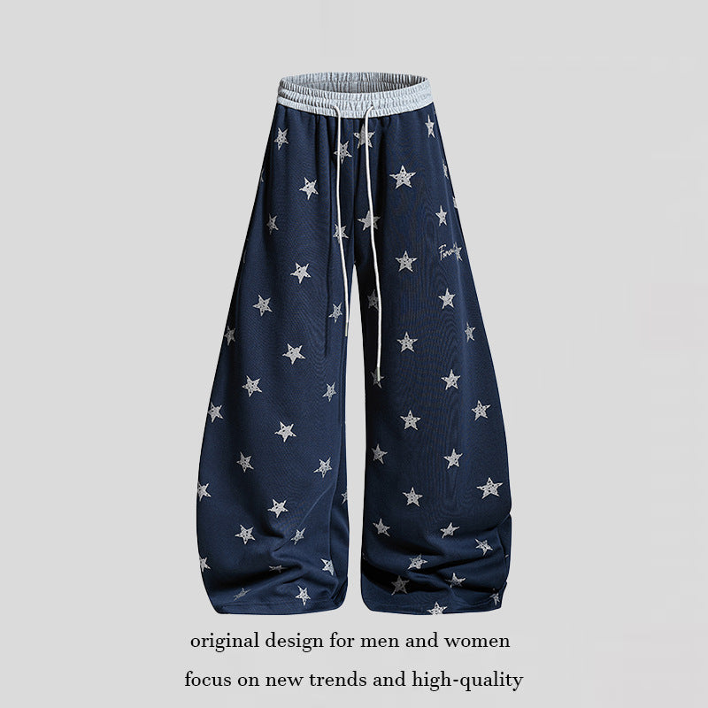 Damen Weite Lounge-Hose mit Sternenprint und elastischem Tunnelzug Echoarchiv