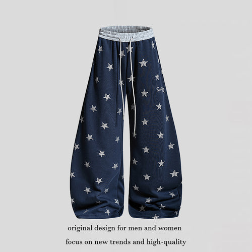 Damen Weite Lounge-Hose mit Sternenprint und elastischem Tunnelzug Echoarchiv