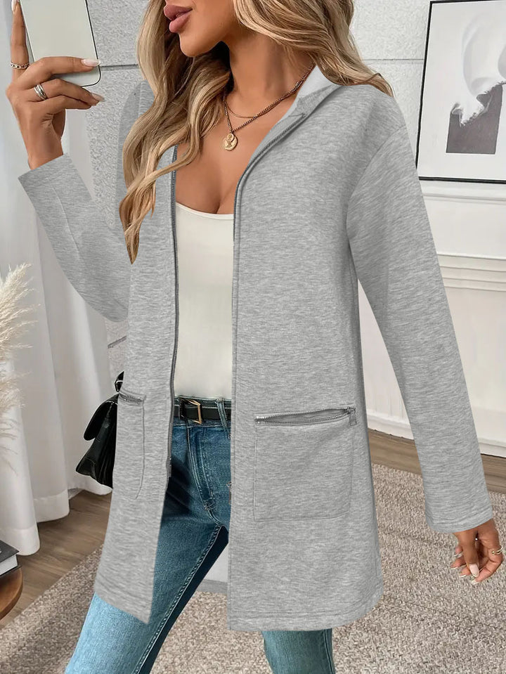 Damen Longline Oversize-Jacke mit durchgehendem Reißverschluss und Zipper-Taschen – Célinea