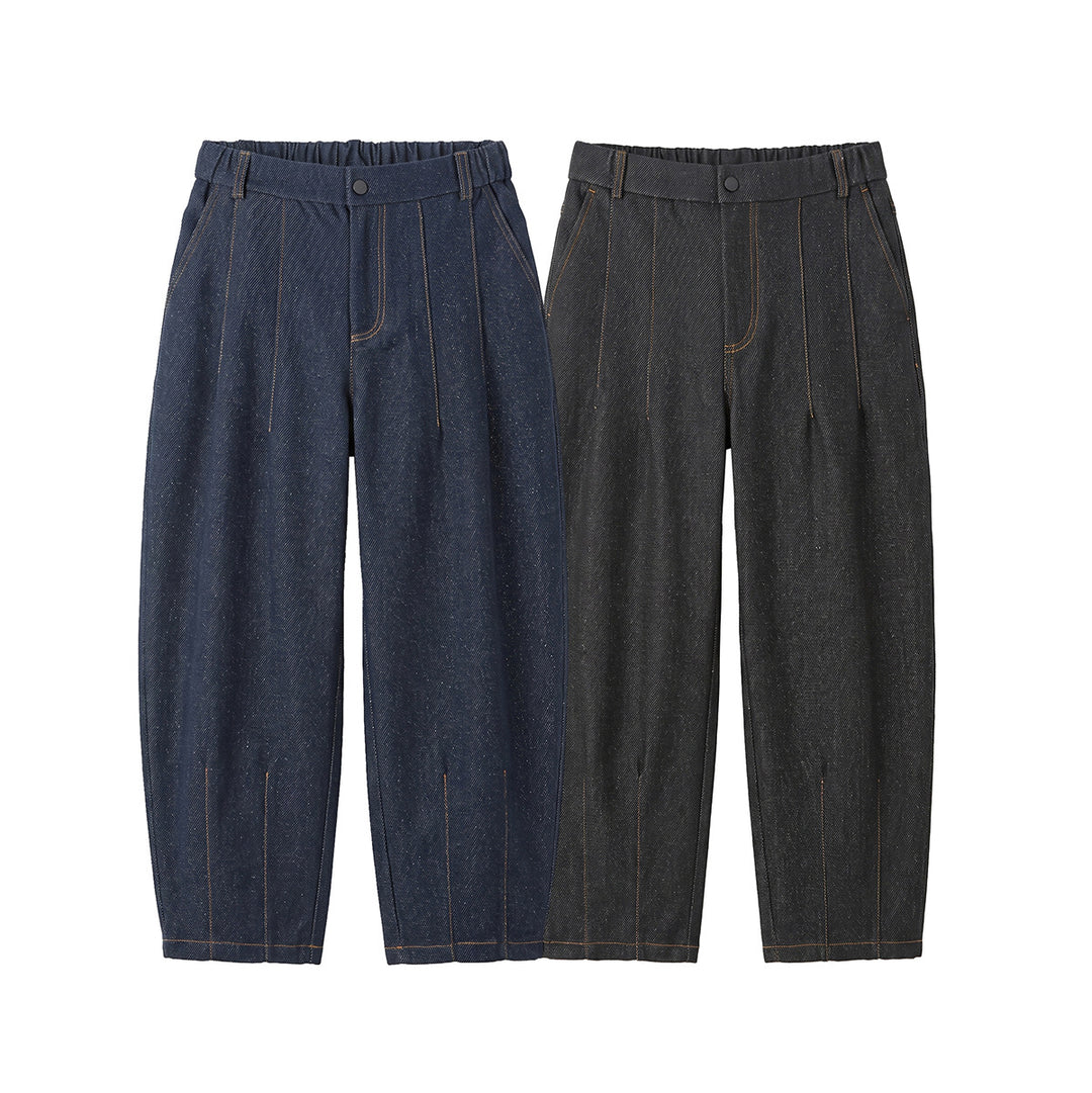 Damen Hochtaillierte Relaxed-Jeanshose mit Bundfalten, Teilungsnähten und elastischem Rückbund Echoarchiv