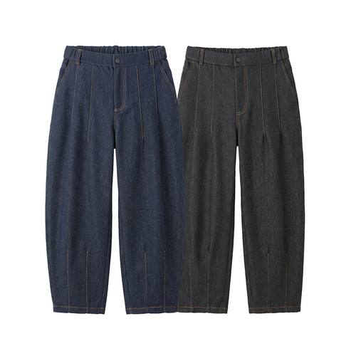Damen Hochtaillierte Relaxed-Jeanshose mit Bundfalten, Teilungsnähten und elastischem Rückbund Echoarchiv
