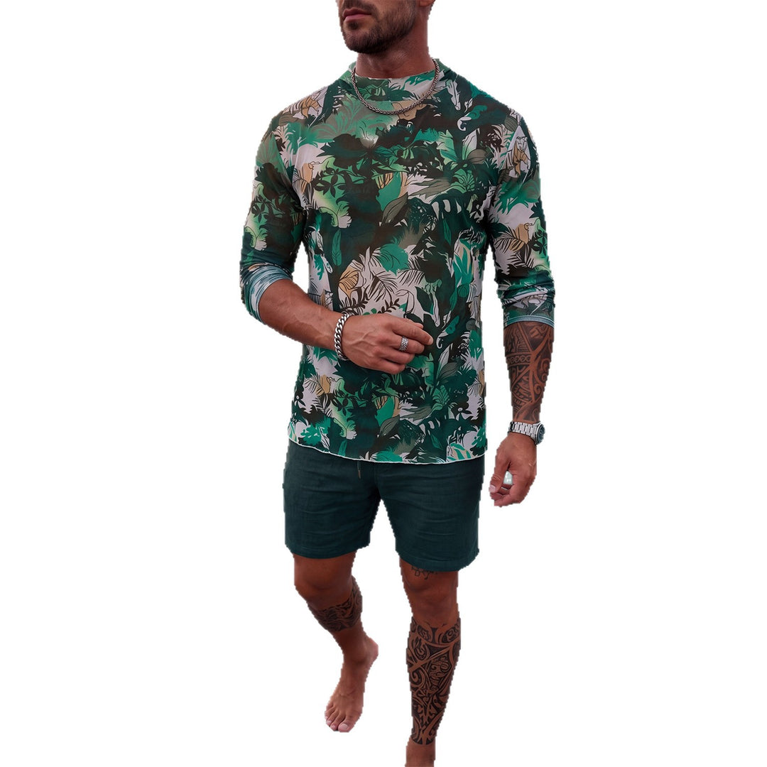 Herren Langarm-Badeoberteil mit floralem Design Echo Archiv