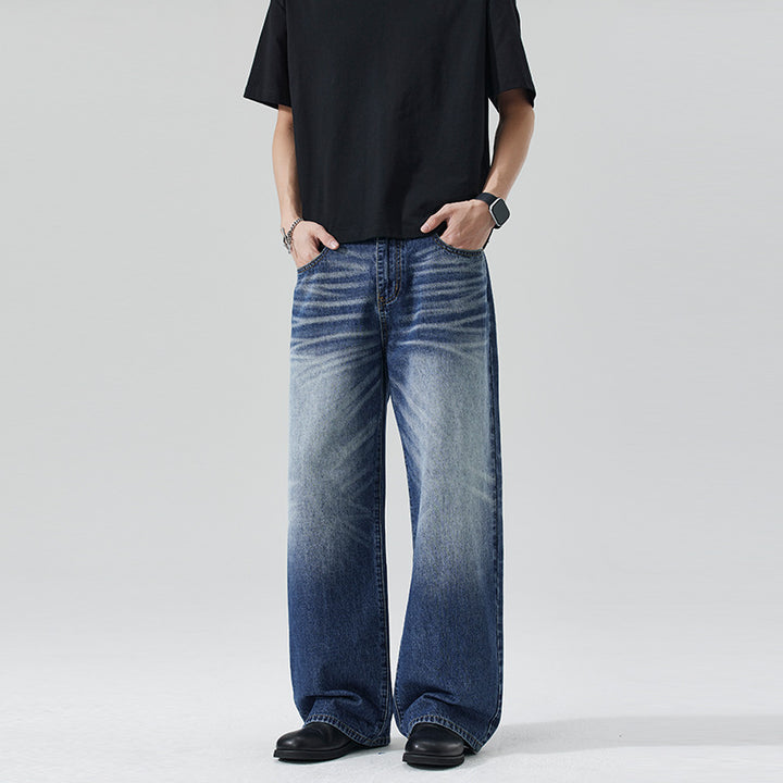Herren Extraweite Stonewashed-Denim-Jeans mit starkem Fade-Effekt Echo Archiv