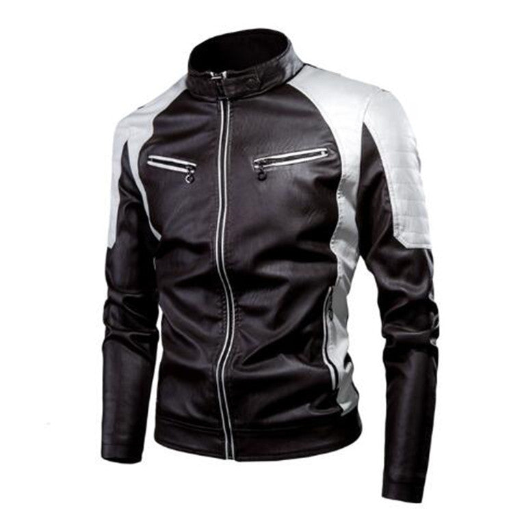 Herren schlanker Kunstleder Motorradblouson mit gesteppter Schulterpartie und Stehkragen Echo Archiv