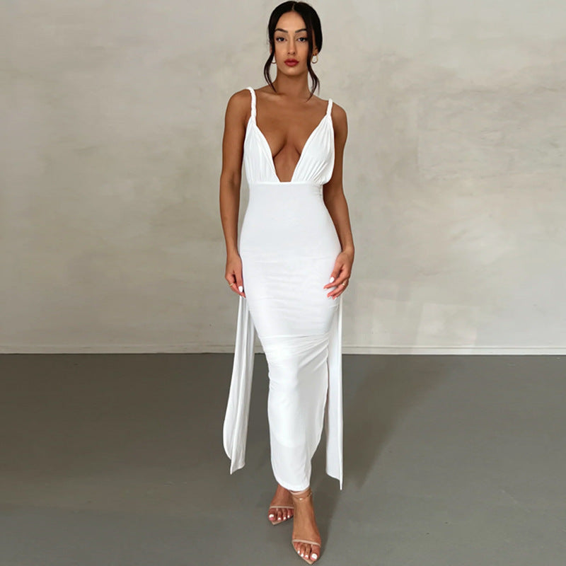 Damen Maxikleid mit tiefem V-Ausschnitt und seitlichem Schlitz Echo Archiv
