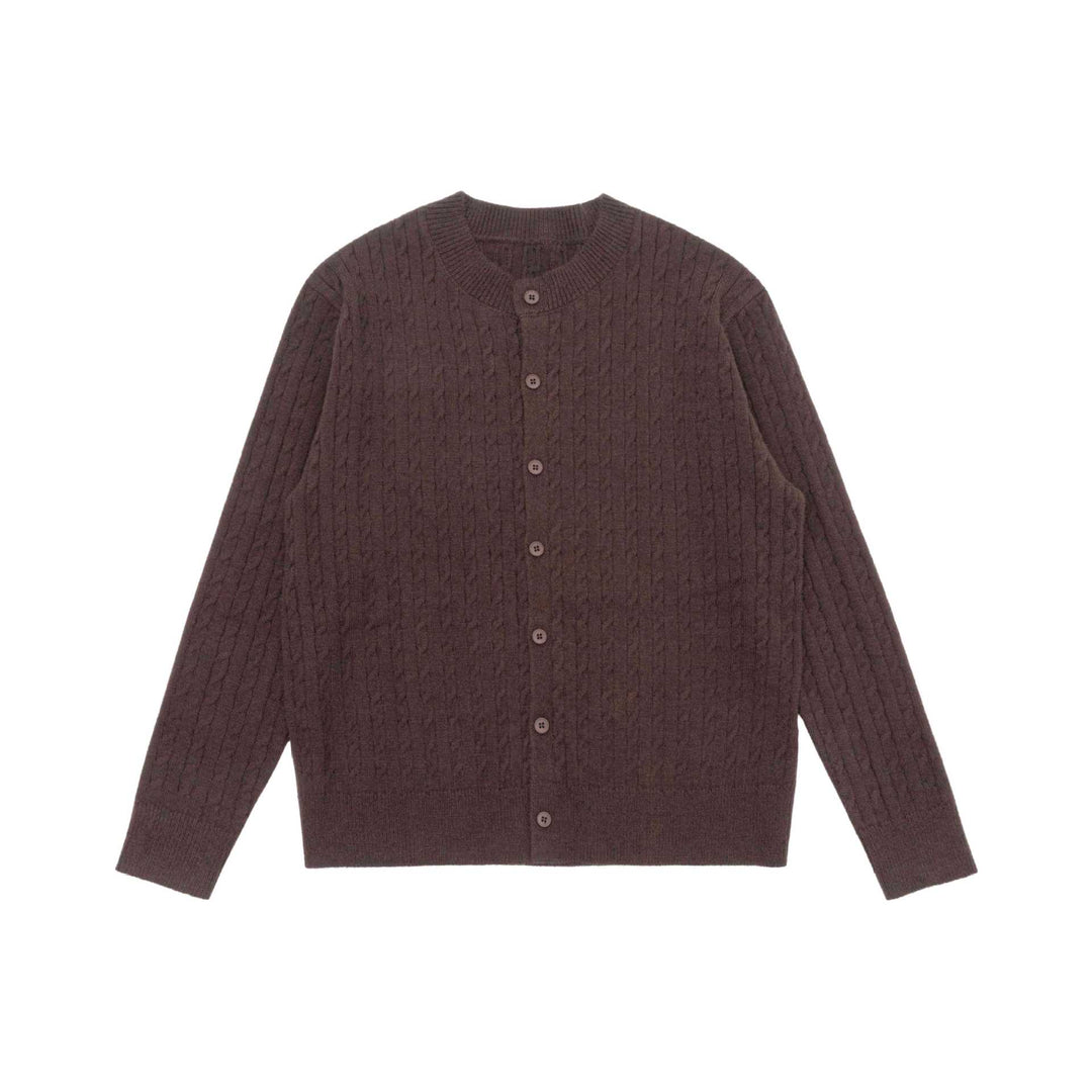 Unisex Feiner Zopfstrick-Cardigan mit Rundhalsausschnitt und Knopfleiste Echoarchiv
