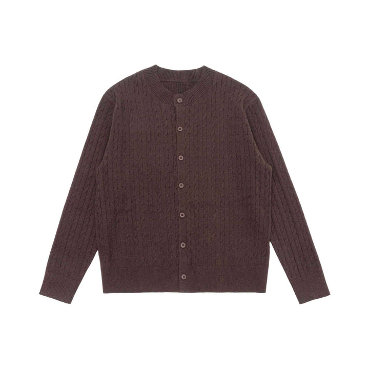 Unisex Feiner Zopfstrick-Cardigan mit Rundhalsausschnitt und Knopfleiste Echoarchiv