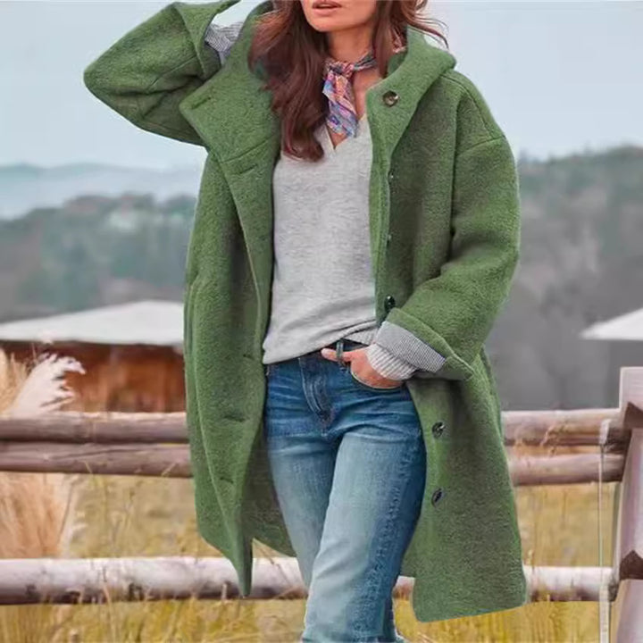 Damen Oversize Teddy-Mantel mit Knopfleiste und großem Revers Echoarchiv