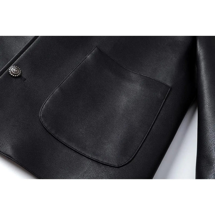 Herren Minimalistische Kunstleder-Überhemdjacke mit feiner Narbung, Metallknöpfen & geradem Schnitt Echoarchiv