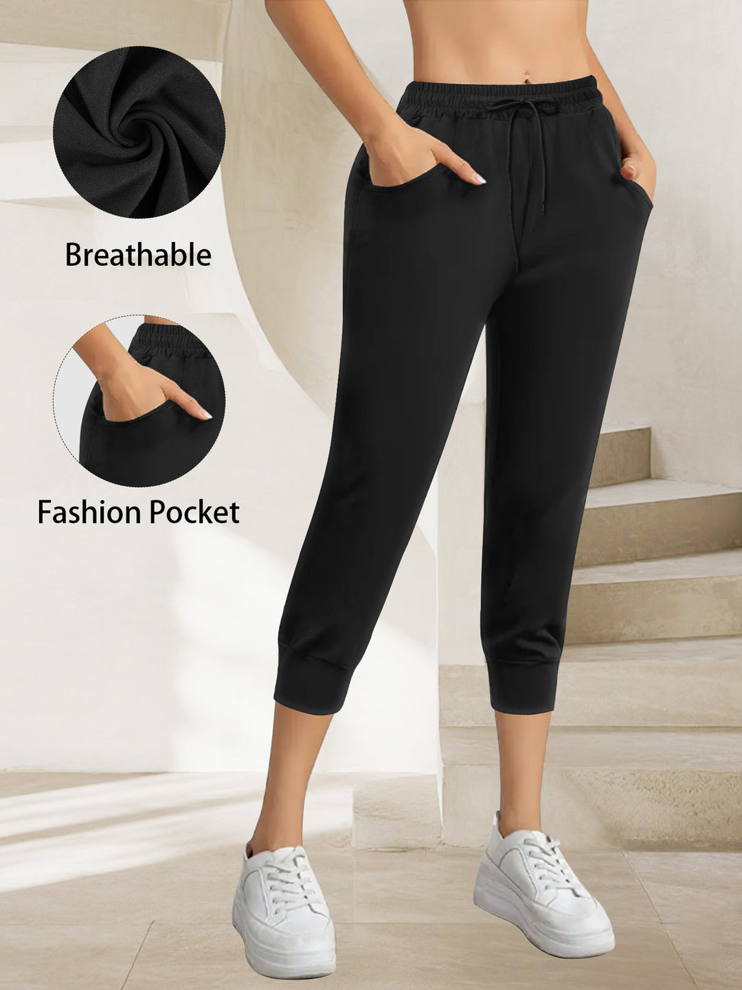 Damen Atmungsaktive Ankle-Joggerhose mit Kordelzug und Eingrifftaschen echoarchiv-