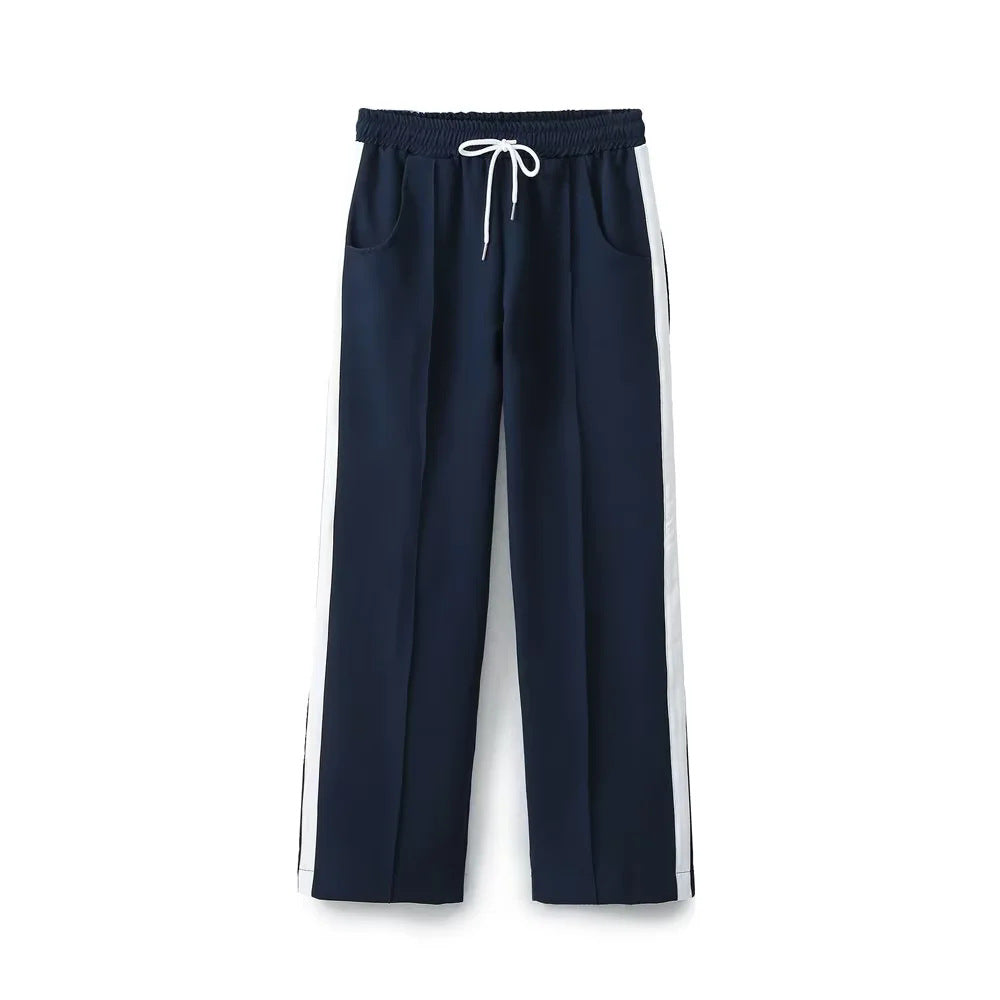 Damen lässige Trackpants mit geradem Bein elastischem Komfortbund Tunnelzug und seitlichen Kontraststreifen – Avélisse