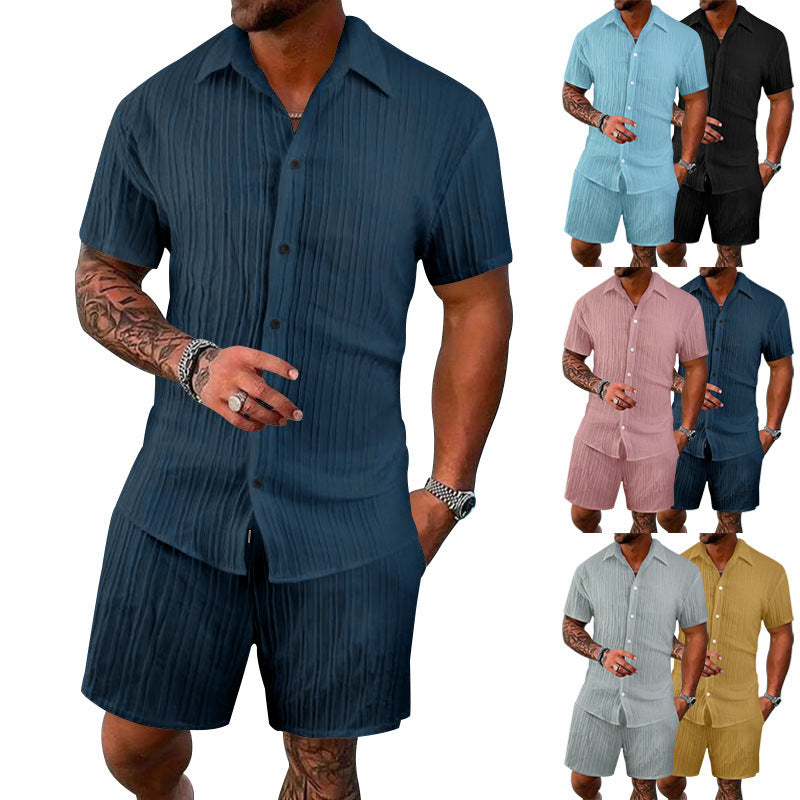 Herren luftiges Kurzarm-Hemd und Shorts-Set mit strukturiertem Design Echoarchiv