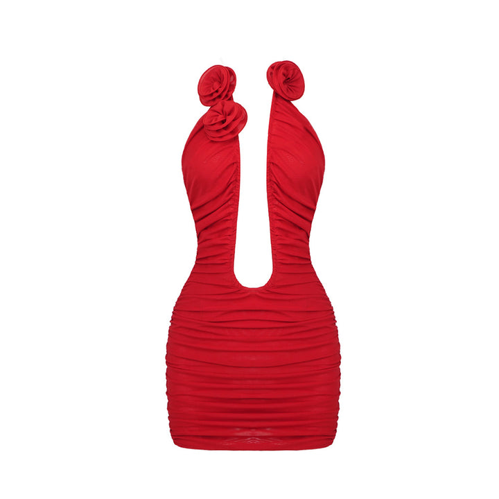 Damen figurbetontes Minikleid mit raffinierten Rüschen und tiefem V-Ausschnitt Echo Archiv