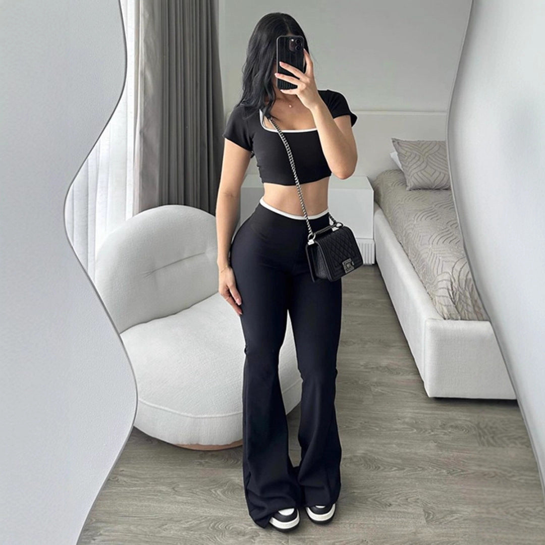 Damen modisches Crop-Top mit tailliertem Schnitt und weiter Hose Echo Archiv