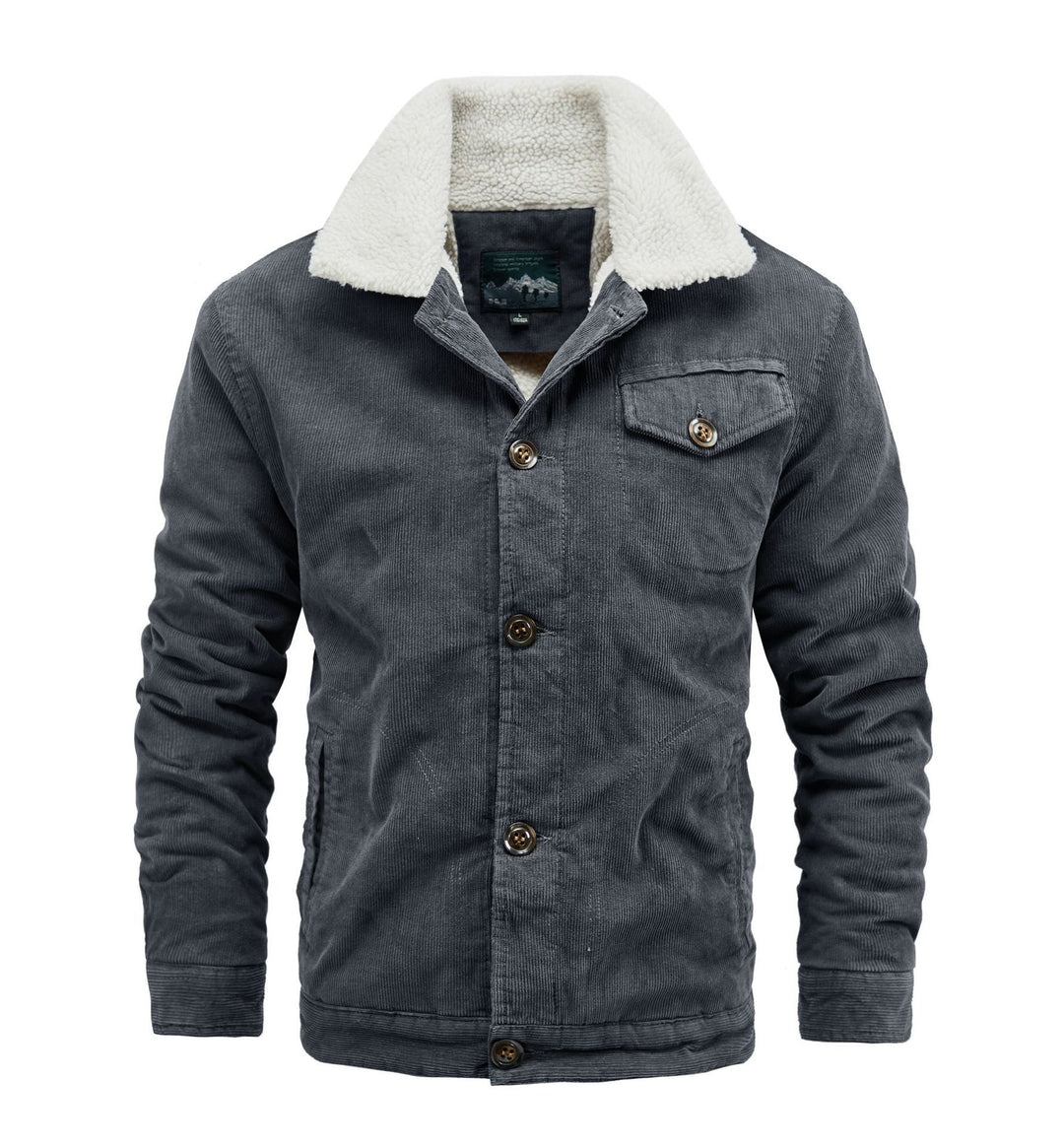 Herren Cord-Truckerjacke mit durchgehendem Sherpa‑Futter und Hemdkragen – Taviero