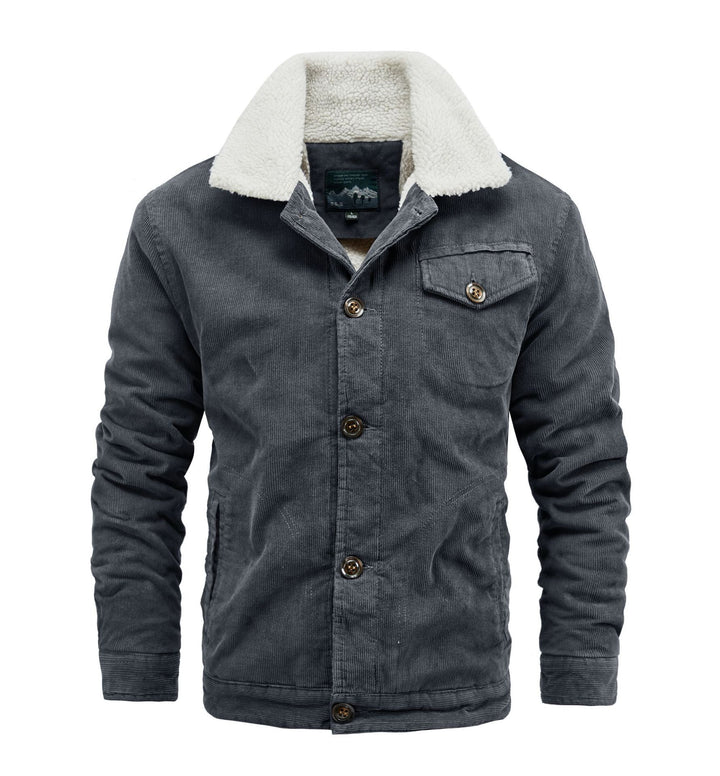Herren Cord-Truckerjacke mit durchgehendem Sherpa‑Futter und Hemdkragen – Taviero