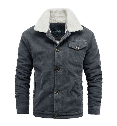 Herren Cord-Truckerjacke mit durchgehendem Sherpa‑Futter und Hemdkragen – Taviero