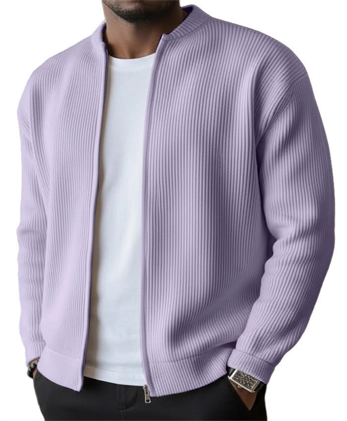 Herren Rippstrick Bomber Cardigan mit vollem Reißverschluss EB – Taviero