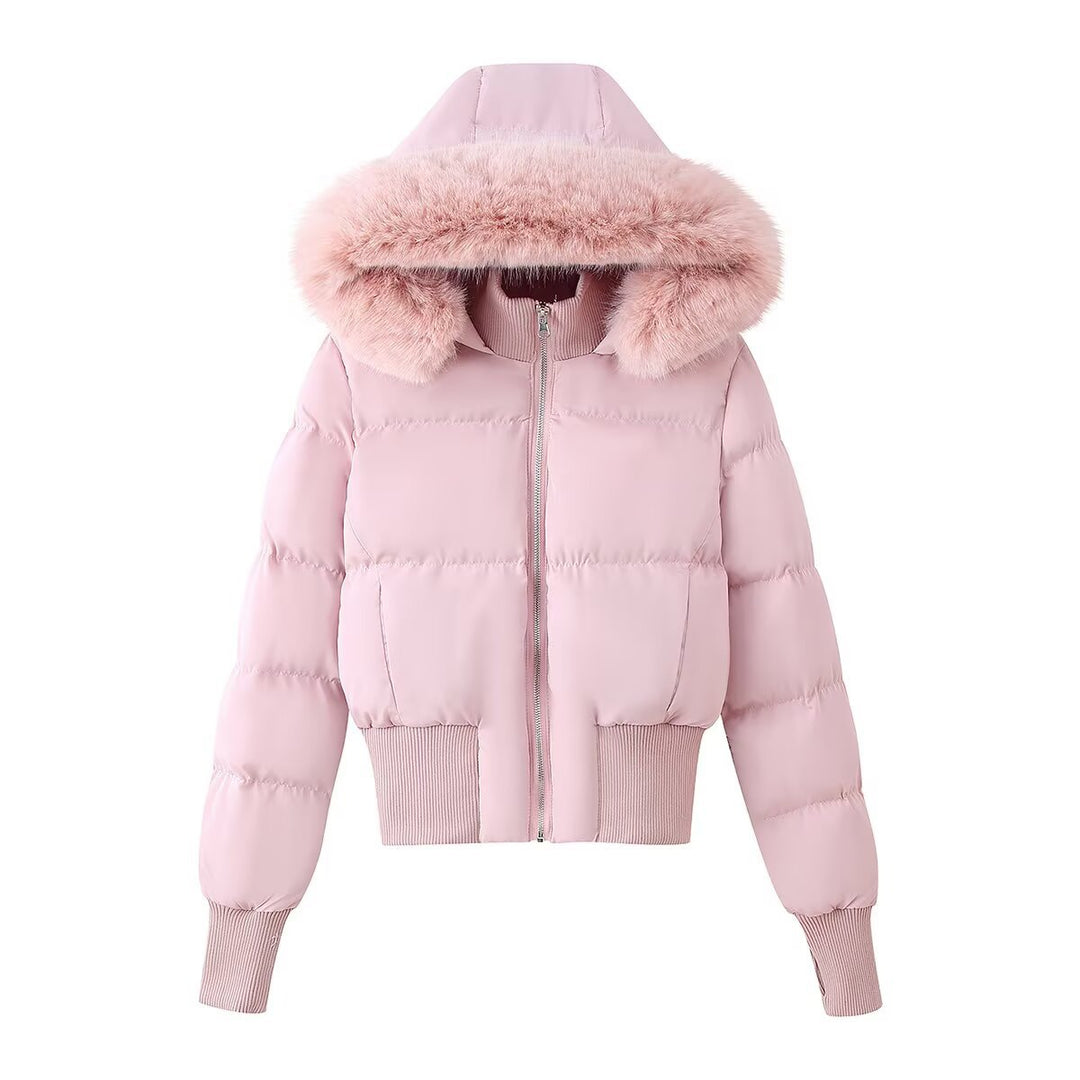 Damen Gepolsterte Cropped-Bomberjacke mit Kapuze und abnehmbarem Kunstpelzbesatz Echo Archiv