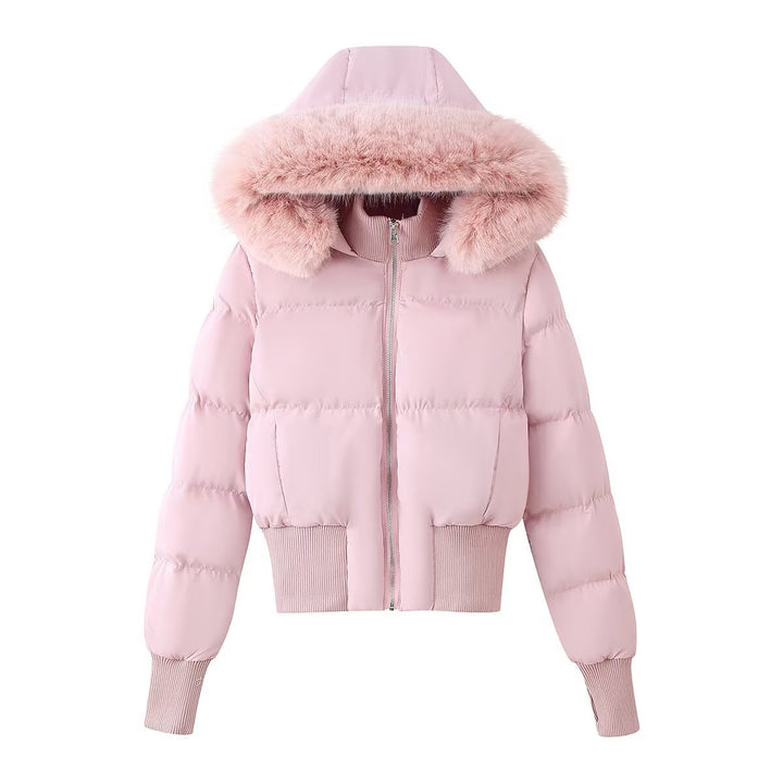Damen Gepolsterte Cropped-Bomberjacke mit Kapuze und abnehmbarem Kunstpelzbesatz Echo Archiv