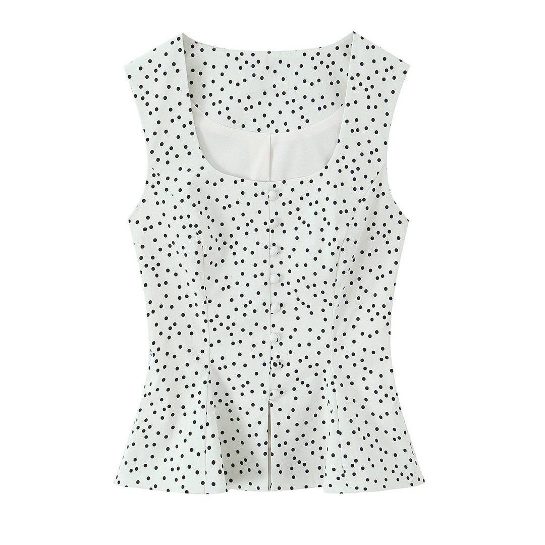 Damen Polka-Dot Tailliertes Oberteil mit eleganter Knopfleiste Echo Archiv