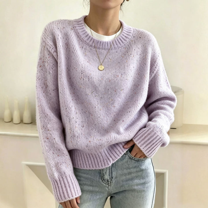 Damen Oversize Pullover in Mohair-Optik mit Rundhalsausschnitt und Konfetti‑Struktur – Mavelle