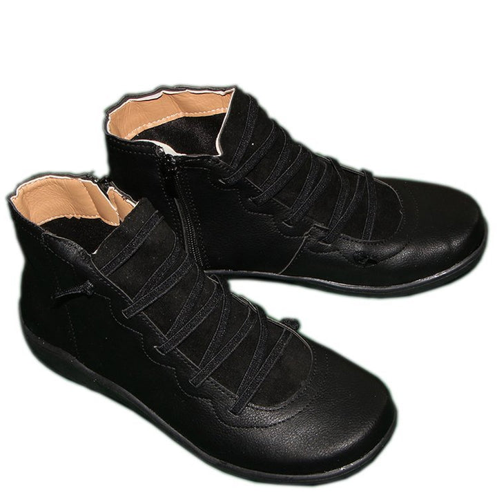Damen nan knöchelhohe Leder-Stiefelette mit seitlichem Reißverschluss, elastischer Schnürung und gepolstertem Fußbett Echo Archiv