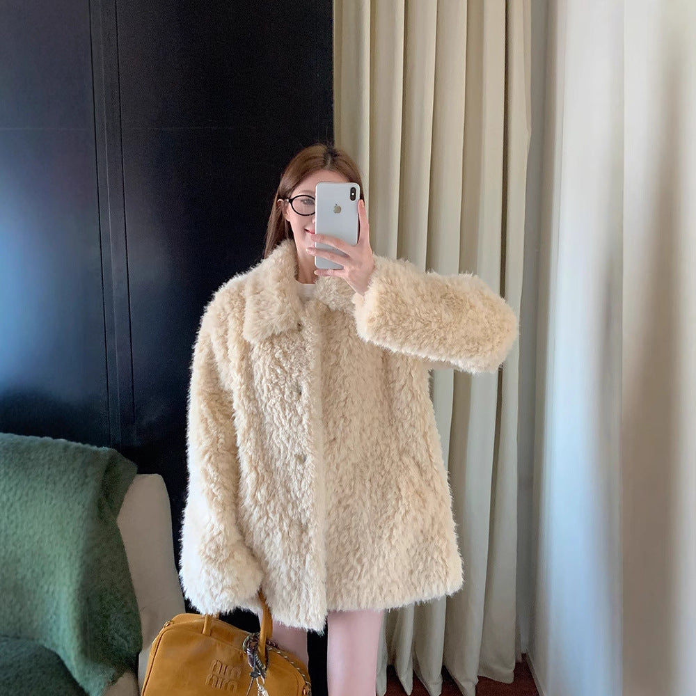 Damen Oversized Kunstfell‑Mantel mit Teddy‑Optik, Stehkragen und Eingrifftaschen Echoarchiv