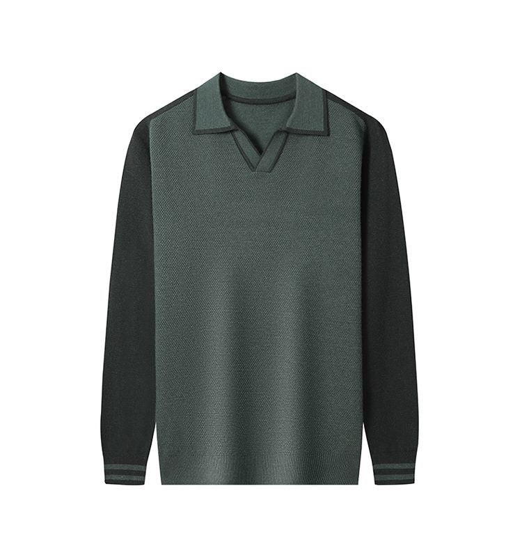 Herren Feinstrickpullover mit V-Ausschnitt und modischem Kontrastdesign Echoarchiv