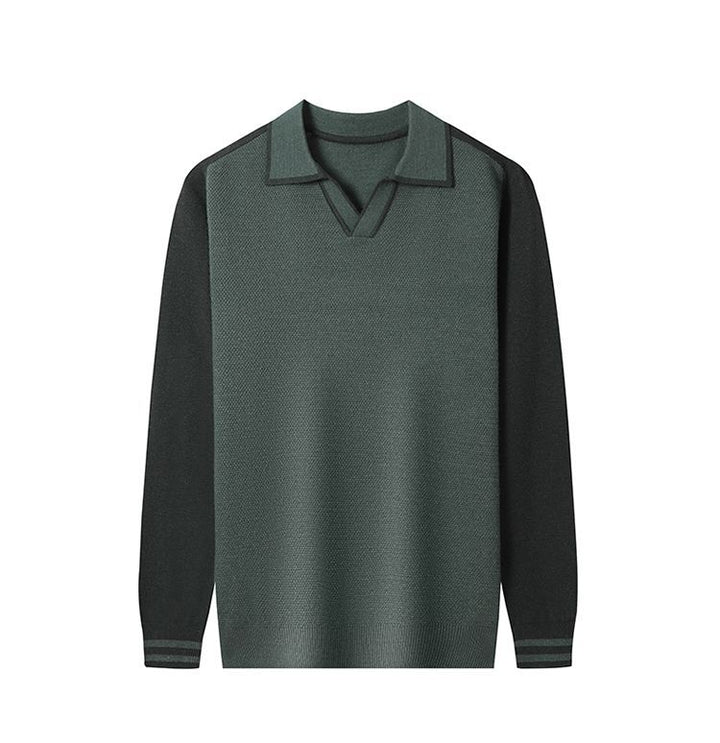 Herren Feinstrickpullover mit V-Ausschnitt und modischem Kontrastdesign Echoarchiv
