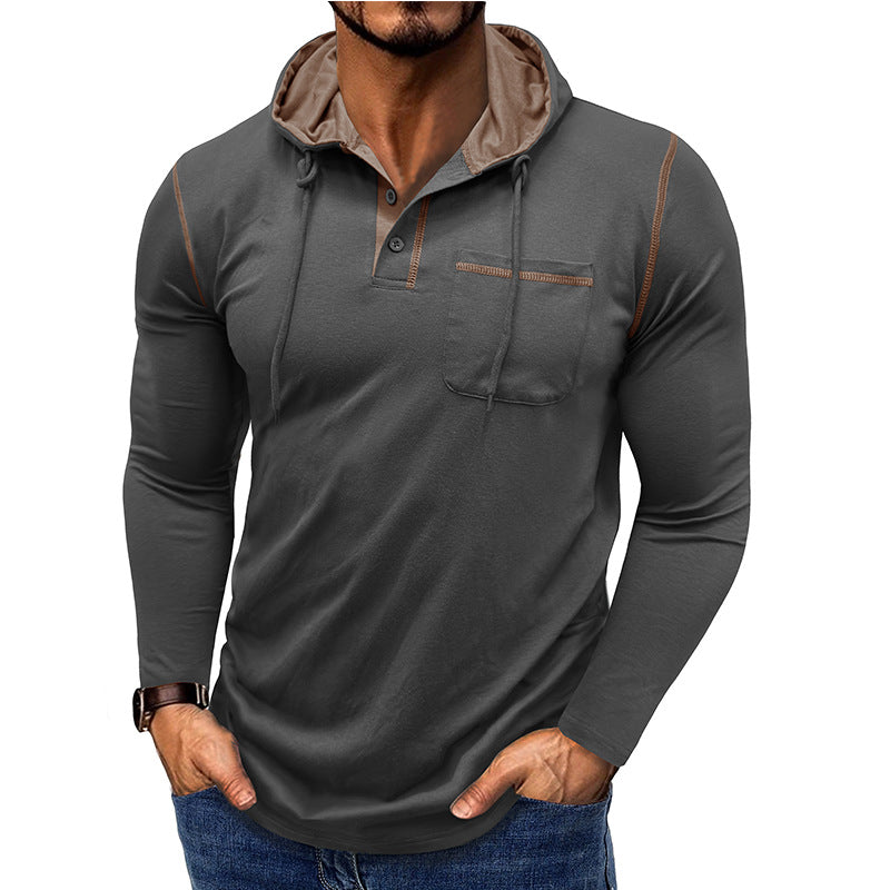Herren Kapuzenpullover mit modischer Knopfleiste und praktischer Brusttasche Echoarchiv