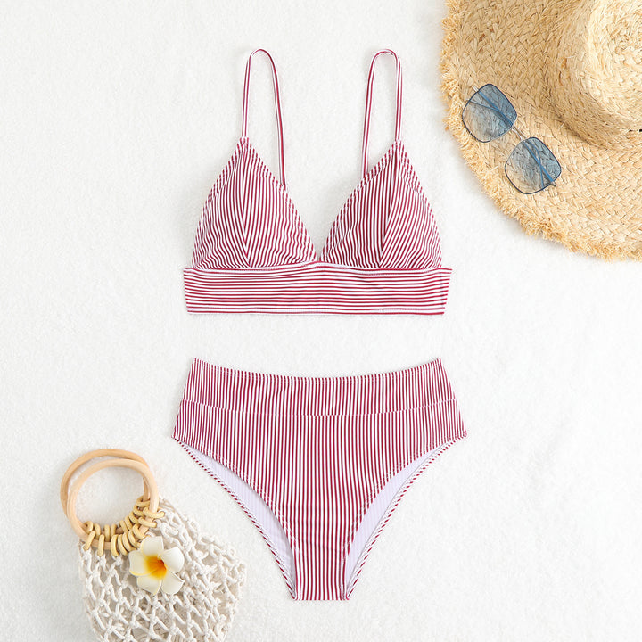 Damen Hochtailliertes Bikini-Set mit feinen Streifen Echo Archiv