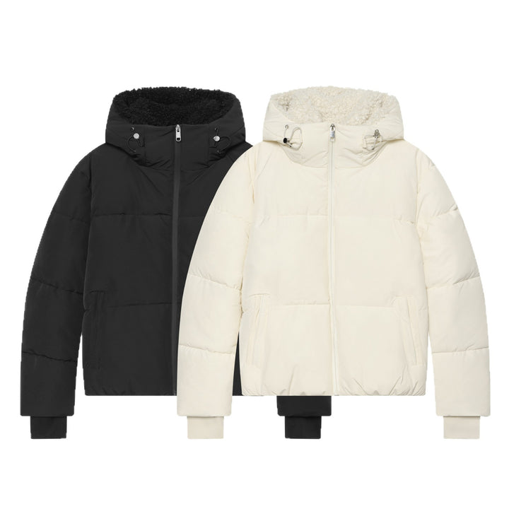 Damen Kurze wattierte Steppjacke mit Teddygefütterter Kapuze Echoarchiv