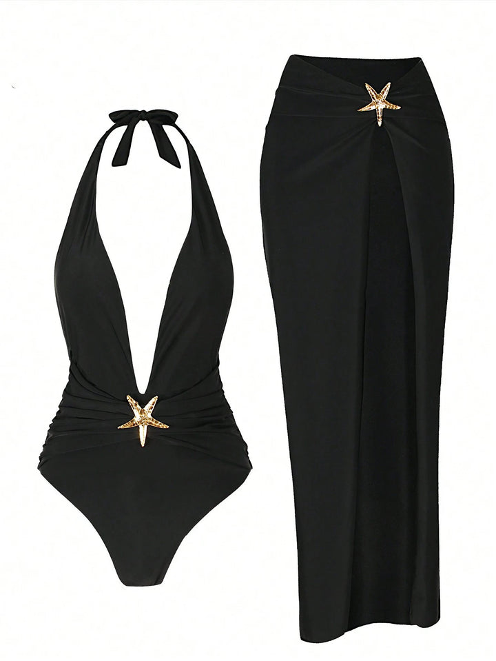 Damen eleganter einteiliger Badeanzug mit schickem Rock Echo Archiv