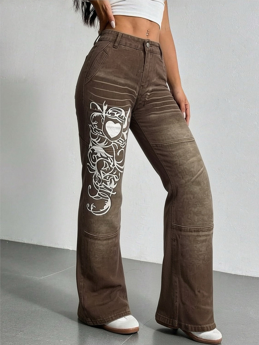 Damen weite Jeans mit kunstvollem Aufdruck Echo Archiv