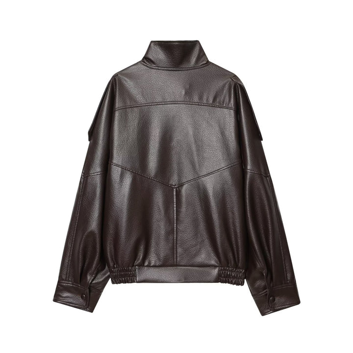 Damen nan Kunstleder-Bomberjacke mit hohem Stehkragen, asymmetrischer Druckknopfleiste und elastischem Saum Echo Archiv
