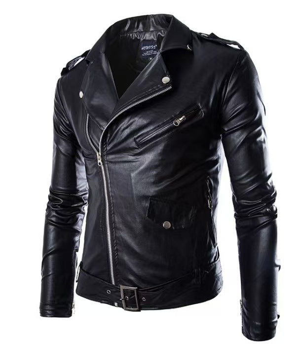 Echoarchiv | Herren Echtes Leder Bikerjacke mit Asymmetrischem Reißverschluss