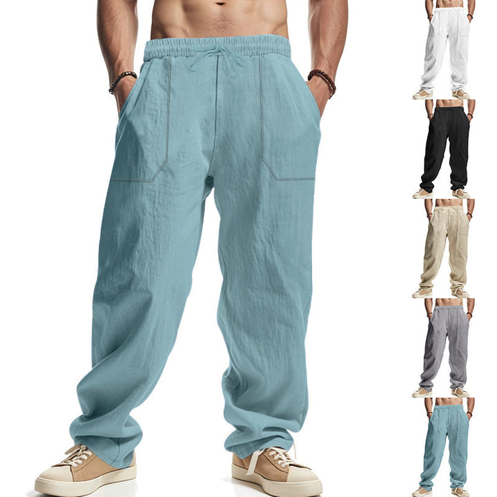 Herren lässige Leinen-Hose mit elastischem Bund und Seitentaschen Echoarchiv