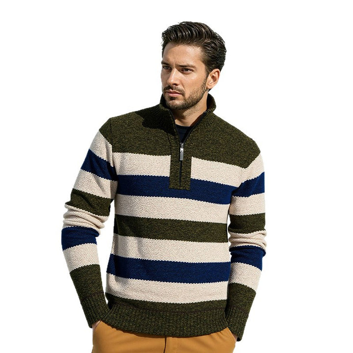 Herren modischer Stehkragen Pullover mit dekorativen Streifen Echoarchiv