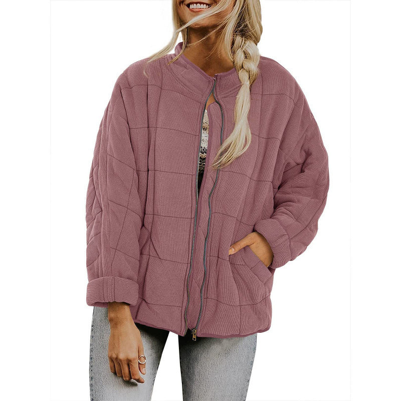 Damen Steppjacke im Oversized Schnitt mit Stehkragen und verdecktem Reißverschluss – Célinea