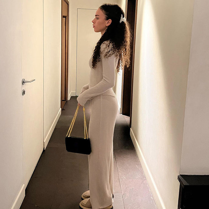 Damen nan legerer Palazzo-Loungehose mit Umschlagbund und weichem Baumwollstretch Echo Archiv