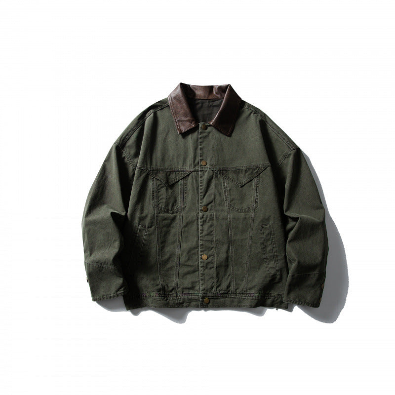 Herren Boxy-Canvasjacke mit Lederkragen und Overshirt-Silhouette Echo Archiv