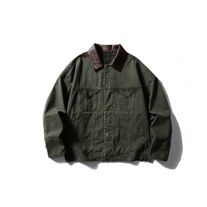 Herren Boxy-Canvasjacke mit Lederkragen und Overshirt-Silhouette Echo Archiv