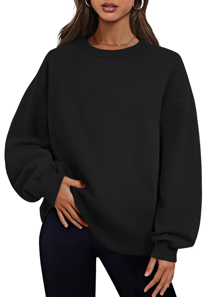 Damen verlängertes Oversize Rundhalspullover mit seitlichen Eingrifftaschen, Rippbündchen und überschnittener Schulter – Mavelle