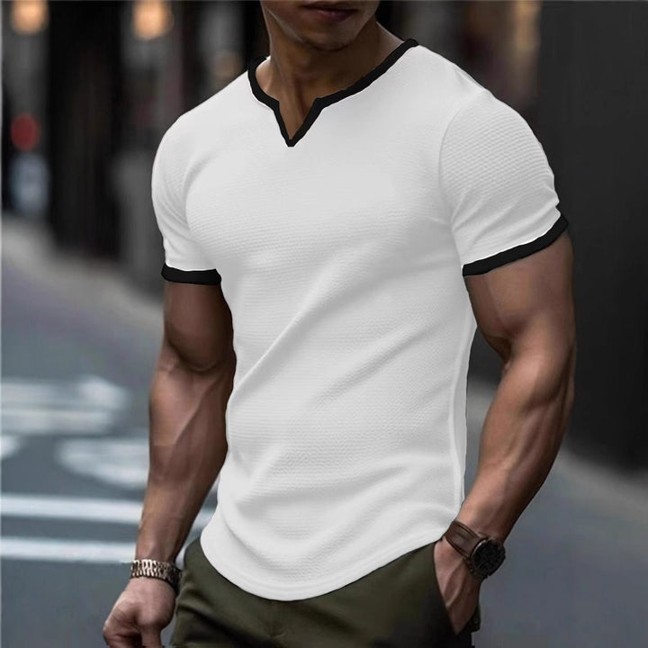 Herren kurzärmliges V-Ausschnitt T-Shirt mit strukturiertem Design Echoarchiv