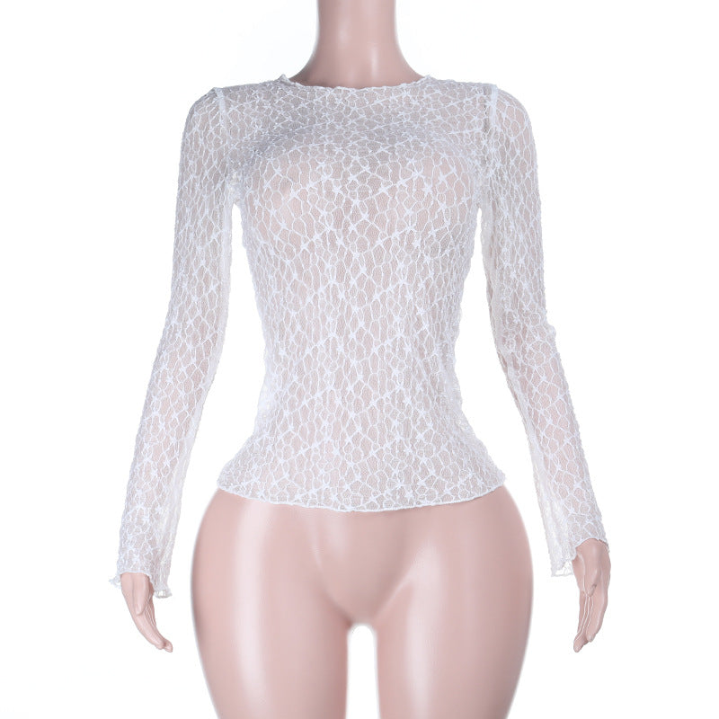 Damen Elegantes Spitzenshirt mit langem Arm und raffiniertem Mustermix Echo Archiv