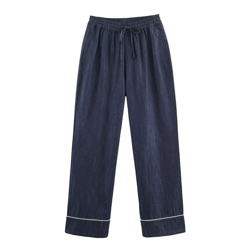 Damen Lockere weite Denim-Hose mit elastischem Bund und Kordelzug Echo Archiv