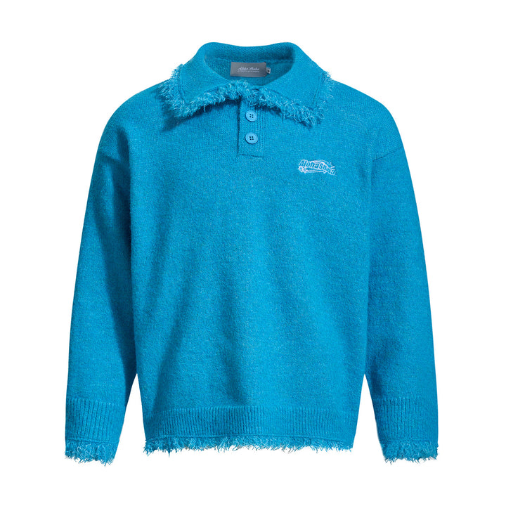 Unisex Grobgestrickter Polokragen-Pullover mit Fransenbesatz Echoarchiv