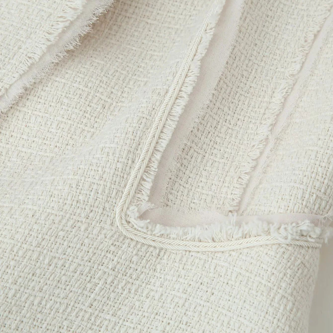 Damen nan taillierte Bouclé-Jacke mit Stehkragen, Zierriegel und dezenten Fransen Echo Archiv