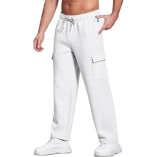 Herren komfortable Cargo-Loungehose mit elastischem Bund, Kordelzug, geradem Bein und aufgesetzten Klappentaschen – Bravaro